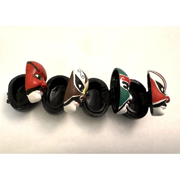 Set of 4 Cost Plus World Market Small Wood Hinged Chinese Mask Trinket Boxes - Picture 2 of 5